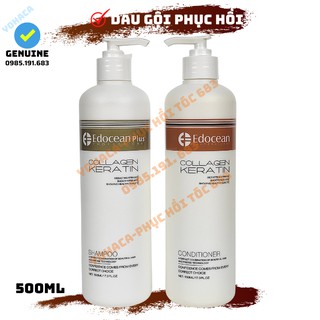Bộ Dầu Gội Xả Edocean Collagen Keratin Phục Hồi Siêu Mượt Kích Thích Mọc Tóc 500ml