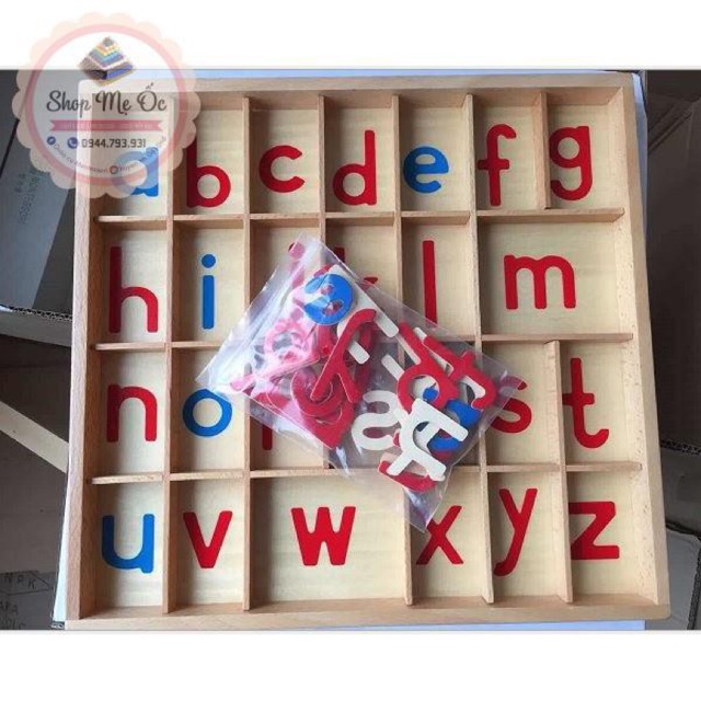 Giáo cụ Montessori - Bảng chữ cái nguyên âm phụ âm. Khay đựng chữ cái