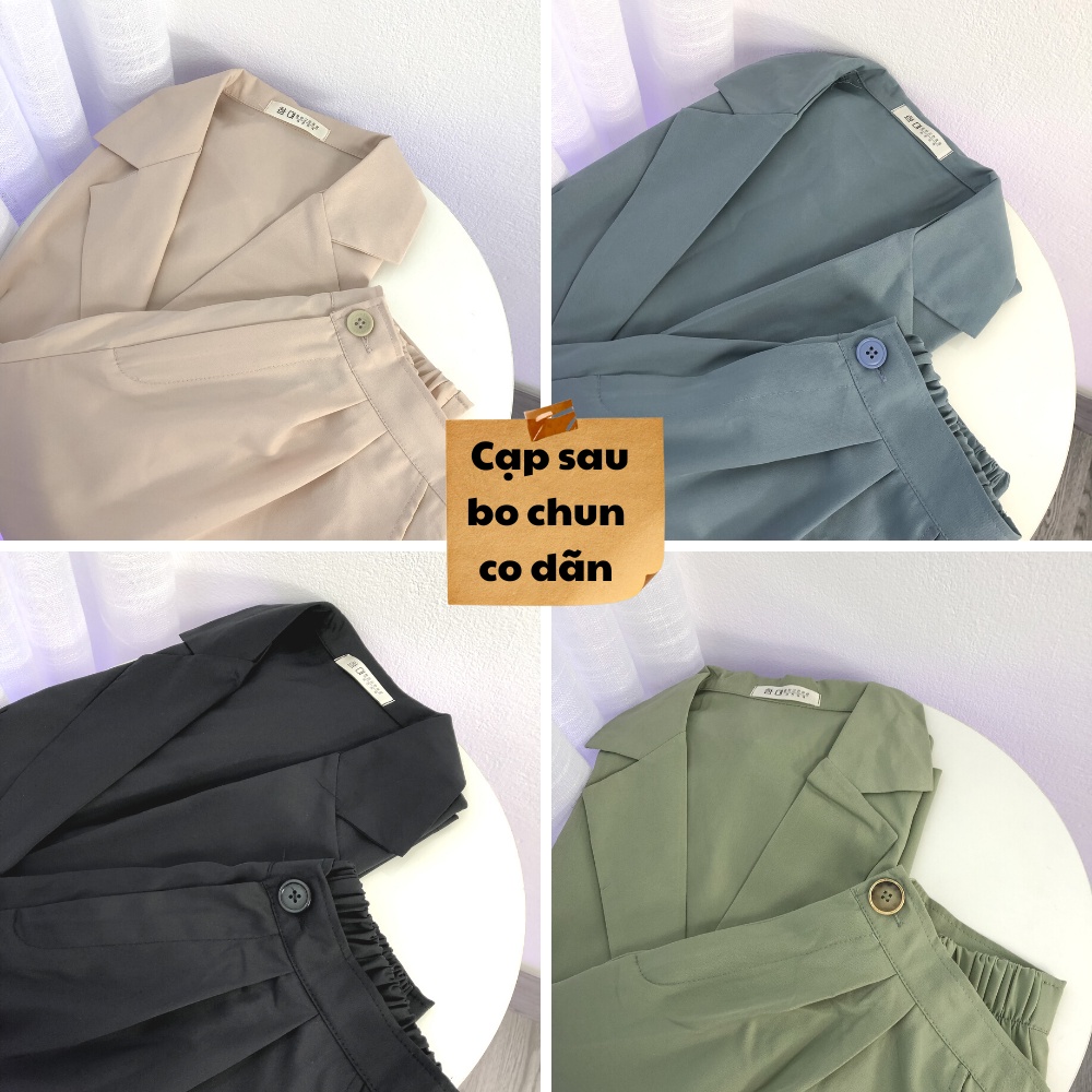 Set blazer kèm quần short chất liệu trượt Hàn