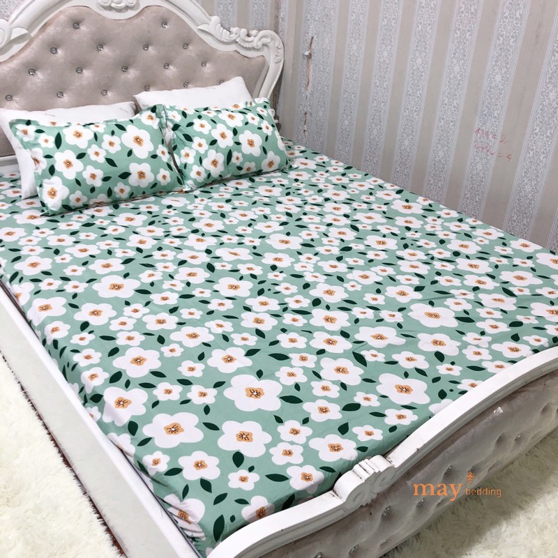 Combo Drap trải giường bọc nệm kèm 2 vỏ gối poly cotton kích thước m6 hoặc m8 nhiều mẫu