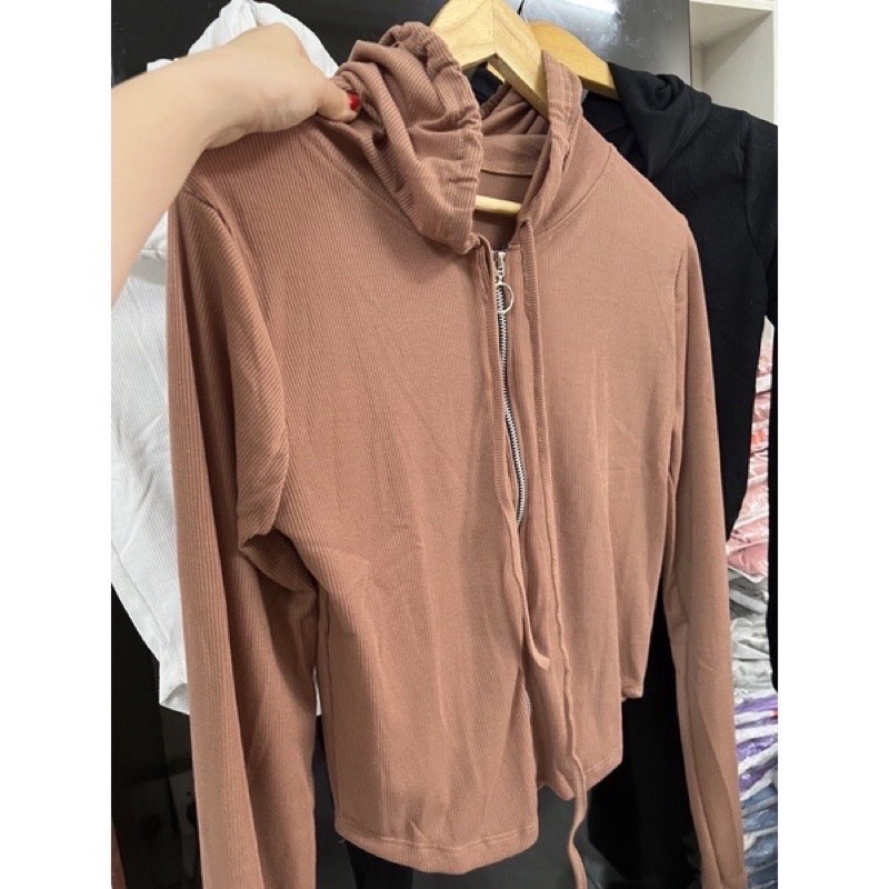 Áo Khoát Chất Len Tăm Nữ, gomboutique77 áo khoát nhẹ tay dài dây kéo kèm nón