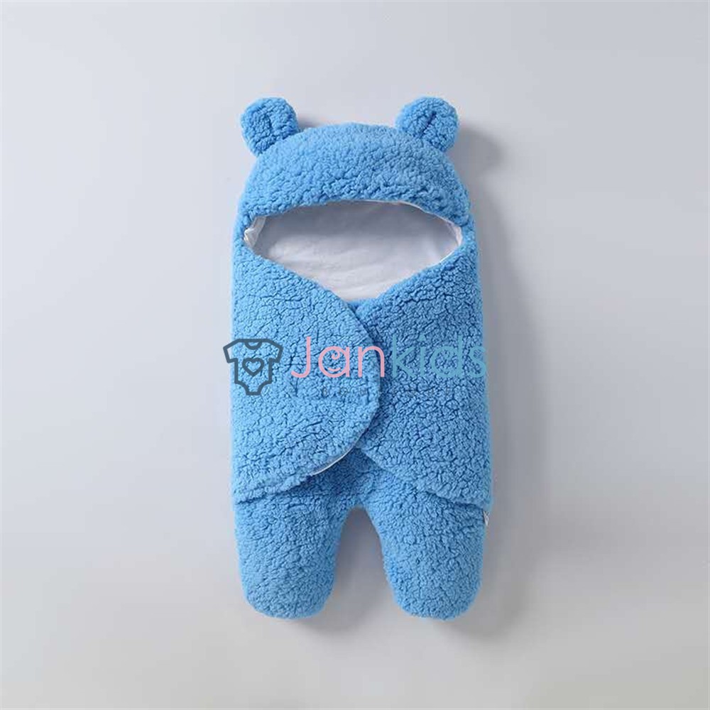 Chăn ủ sơ sinh lông cừu  mềm có mũ che kín chân cho bé - hàng loại 1, dày êm ấm