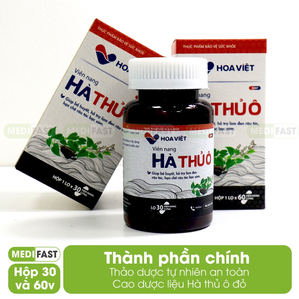 Viên nang đen tóc Hà Thủ Ô Hoa Việt, viên giúp kích thích mọc tóc giảm máu xấu dưỡng tóc đen chống gãy rụng