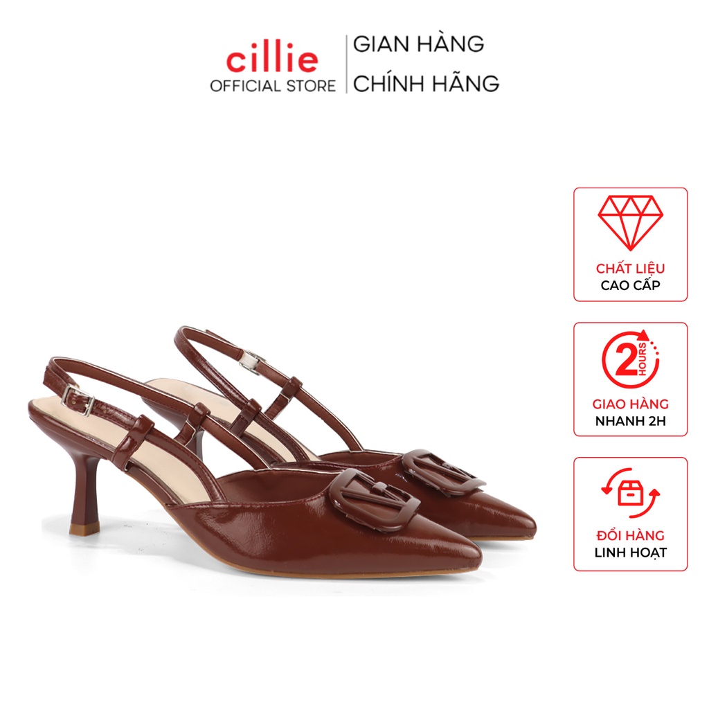 Giày cao gót nữ mũi nhọn thanh lịch phối khóa độc đáo gót cao 7cm đi làm đi chơi Cillie 1228