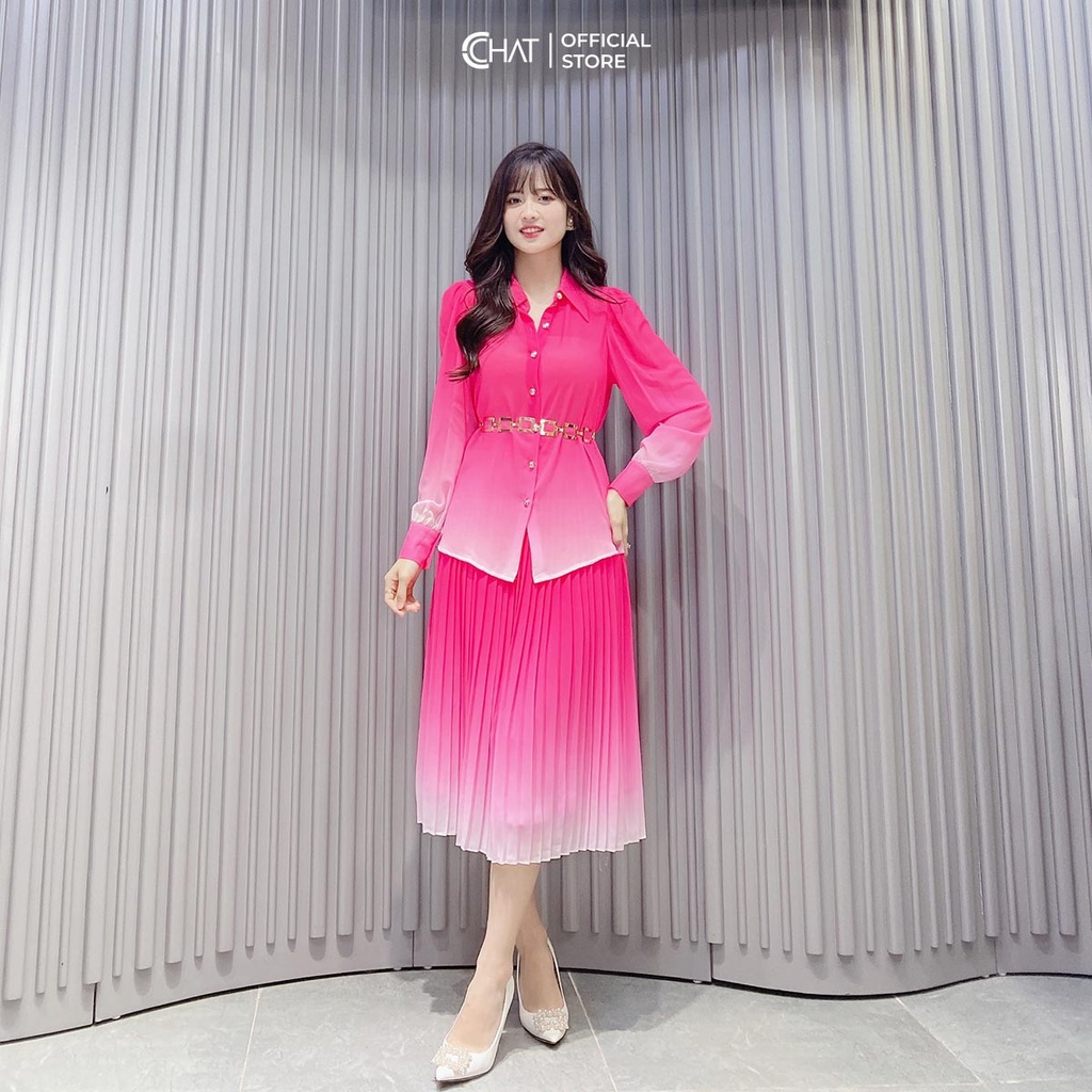 Áo Sơ Mi Nữ 𝐂𝐂𝐇𝐀𝐓 Kiểu In Màu Gradient Chất Voan Cao Cấp Phong Cách Trẻ Trung 12SDV2004ST