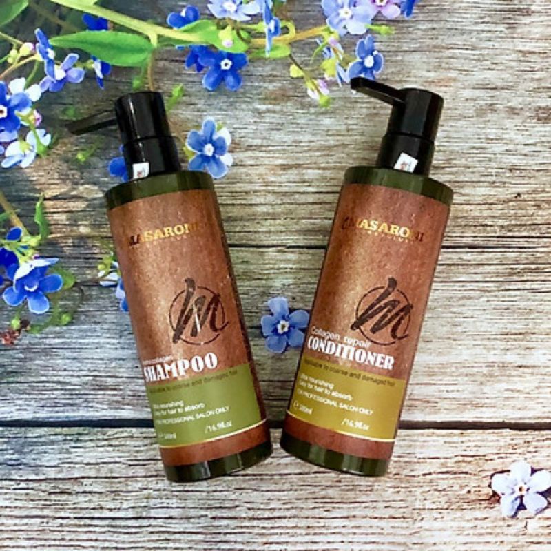 Cặp dầu gội cao cấp Rich Biotin Collagen Masaroni giàu Collagen 500ml x2