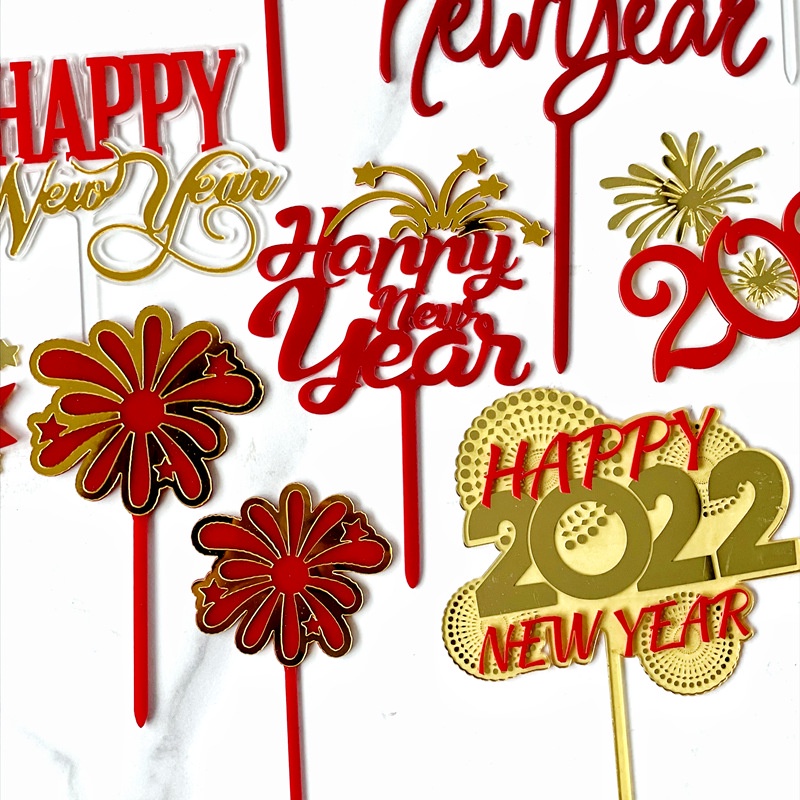 Set 2022 phụ kiện cắm trang trí bánh kem mừng năm mới/sinh nhật/sự kiện