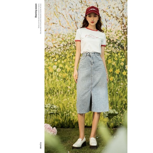 Chân váy jean nữ Méo shop dáng dài chữ A 3725