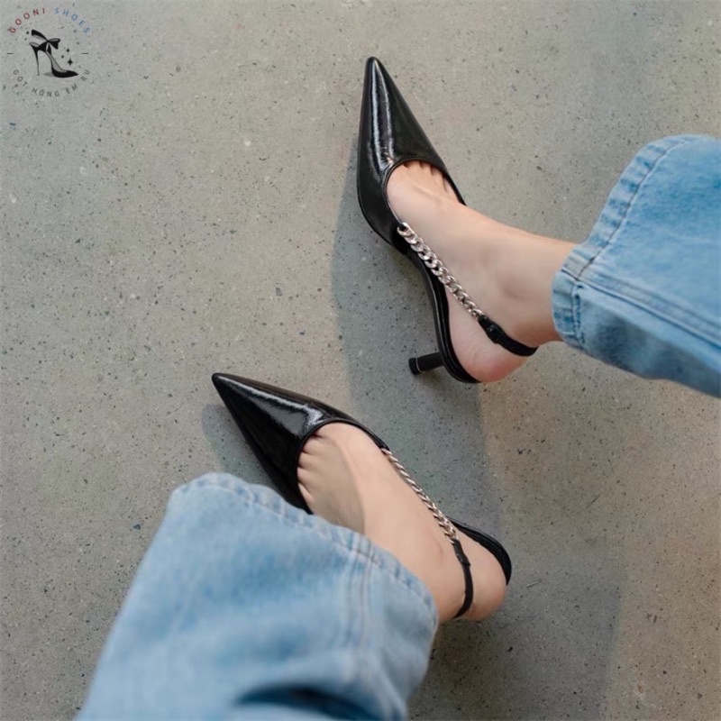 Giày cao gót, giày slingback mũi nhọn quai xích cho nữ hot trend 2022