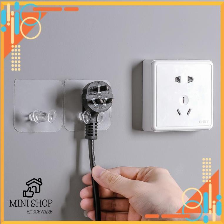 Móc Dán Tường 2 Tai Cao Cấp Kẹp Giữ Phích Cắm, Dây Điện, Kệ Đỡ Sạc Điện Thoại.