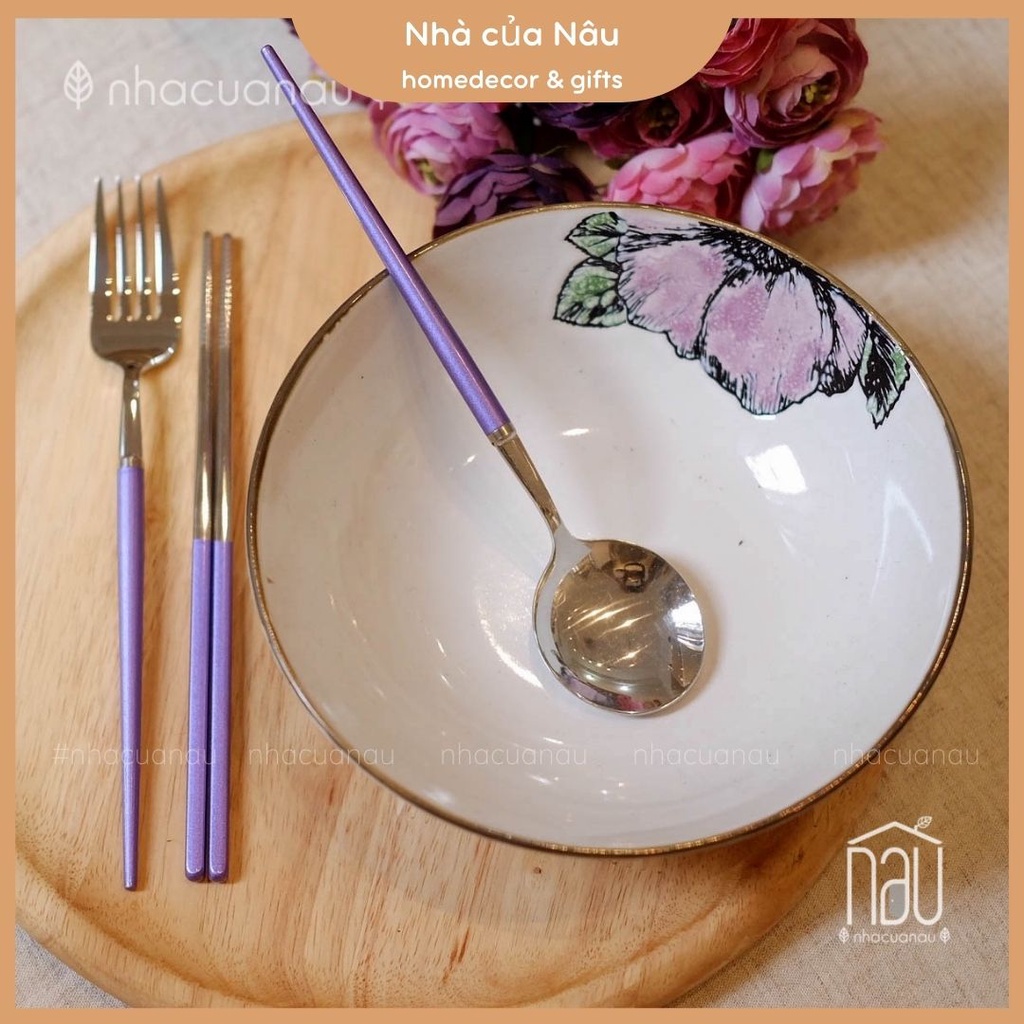 Bộ thìa dĩa đũa cá nhân bằng inox 304 kèm hộp đựng tiện lợi cho người làm văn phòng, cho học sinh màu pastel đáng yêu