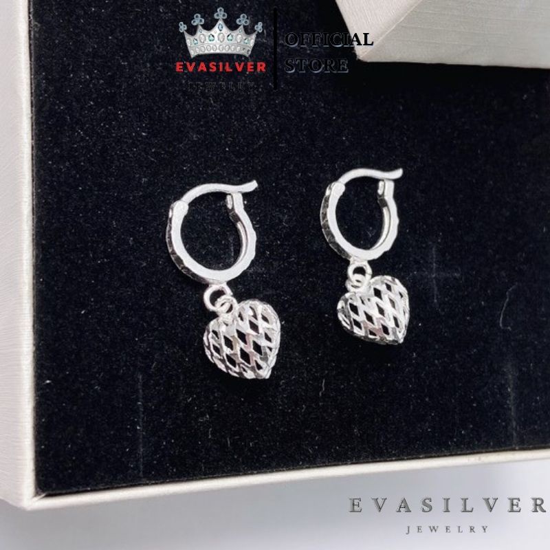 Bông tai nữ bạc thật cao cấp Evasilver hình trái tim đan lưới, Khuyên tai chất liệu bạc ta sang trọng