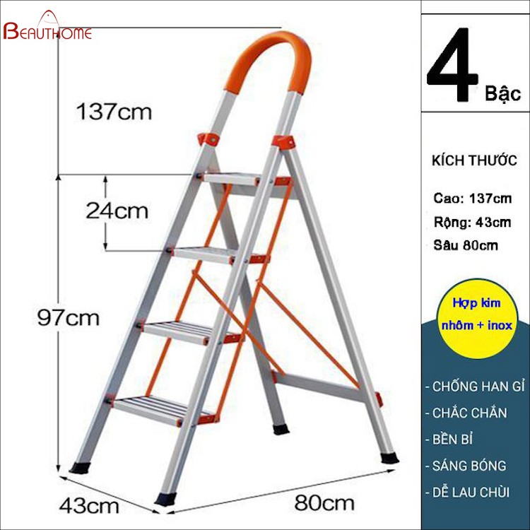 Thang Ghế Nhôm Gia Đình 4-5-6 Tầng Gấp Gọn