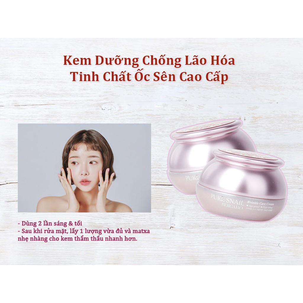 KEM DƯỠNG DA TINH CHẤT ỐC SÊN CHỐNG LÃO HÓA PURE SNAIL WRINKLE CARE CREAM BERGAMO 50 GRAM