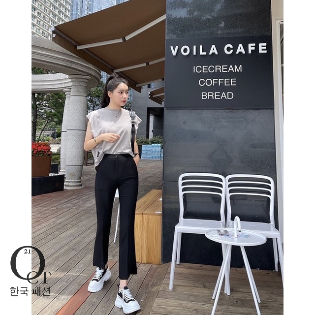 Quần ống loe nhẹ dáng cộc - basic Hàn quốc