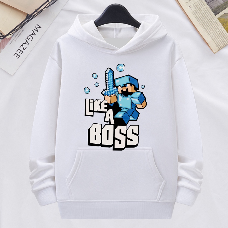 Áo hoodie lego minecraft trò chơi thông minh áo khoác nỉ bông màu trắng cho bé