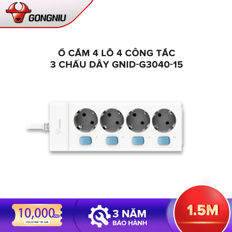 Ổ cắm điện Gongniu GNID-G3040, Ổ cắm 4 lỗ 4 công tắc 3 chấu - Hàng chính hãng 100% bảo hành toàn quốc 3 năm