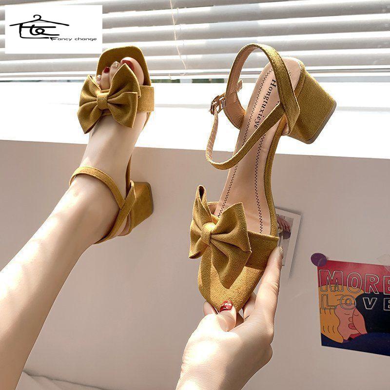 Giày Sandal Cao Gót Hở Ngón Đính Nơ Trang Trí Ngọt Ngào Thanh Lịch Thời Trang Mùa Hè Dành Cho Bạn Nữ