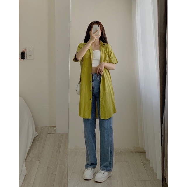 Đầm sơ mi tay ngắn viền chỉ nổi chất vải đũi 753