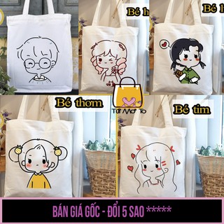 Túi tote VUÔNG in hình cô bé cậu bé TỔNG HỢP túi vải túi canvas quai tròn có khóa kéo - Túi Mơ to store