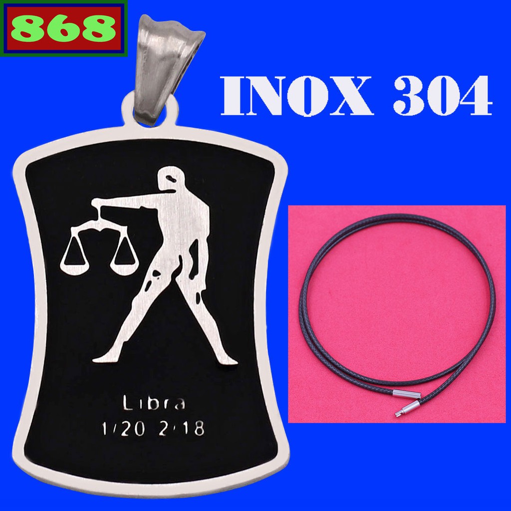 Vòng cổ dây cao su đen cung Thiên Bình inox VCSECTBT