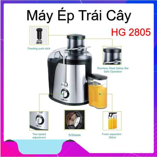 Máy ép trái cây HÀNG LOẠI 1 máy ép hoa quả công suất 500w cho phép ép nhiều loại trái cây từ cứng tới mềm - HG 2805