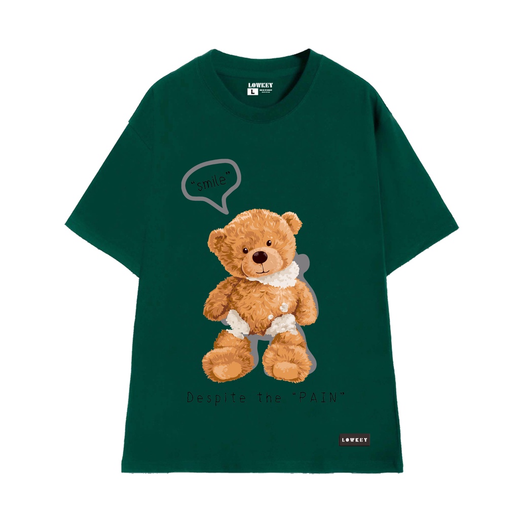 Áo thun cổ tròn unisex nam nữ tay ngắn in hoạ tiết gấu"smile" LOWKEY đẹp K0003 - Form rộng vải cotton