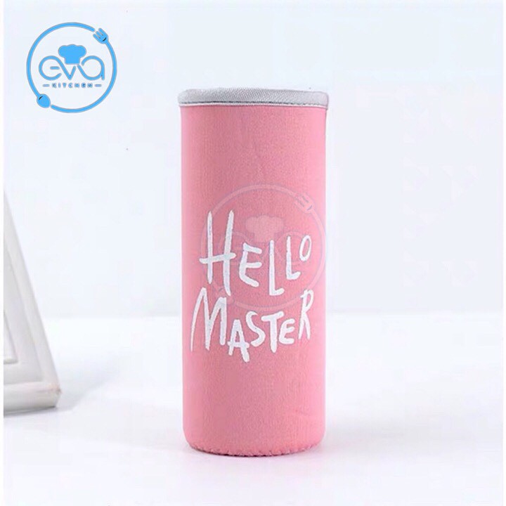 Vỏ Bọc Vải Neoprene In Chữ Hello Master Cho Bình Đựng Nước 480 Ml