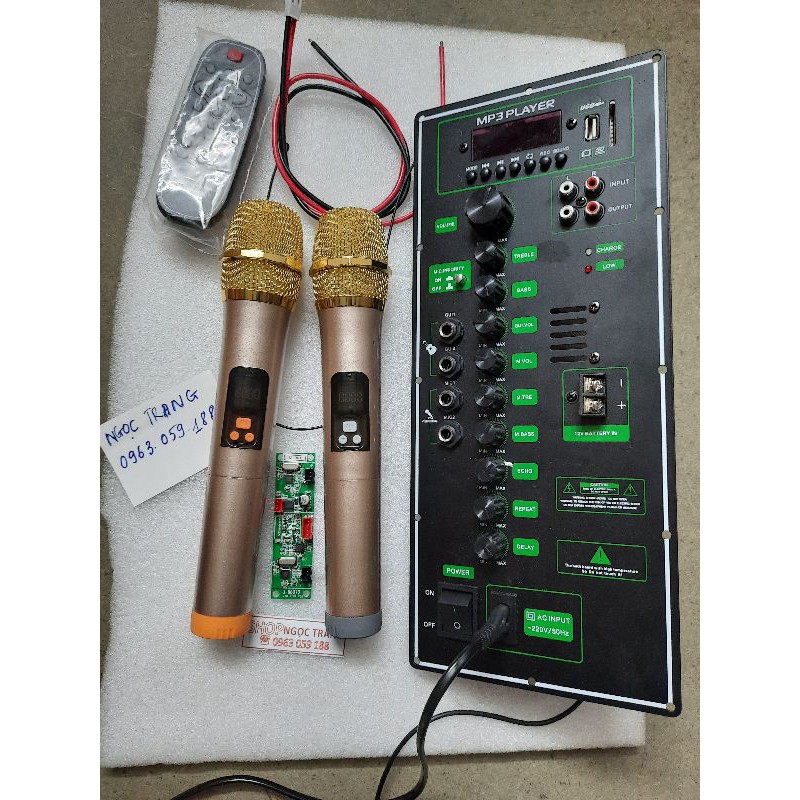 ComBo Trọn Bộ Mạch Loa Kéo Gồm 2 Tay Micro không Dây UHF Micro màu ngẫu Nhiên Đen Hoặc Vàng