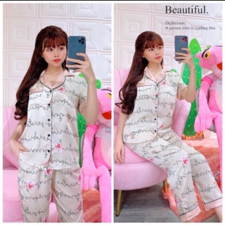 Đồ bộ mặc nhà - pijama satin tay ngắn quần dài