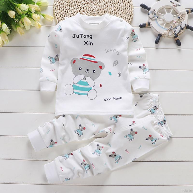 Bộ Đồ Ngủ Pijama Dài Tay 2 Món In Hình Hoạt Hình Cho Bé Từ 0-6 Tuổi