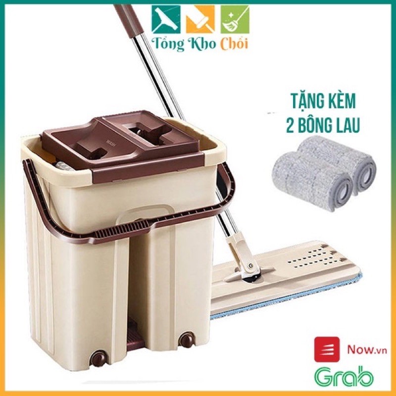 Bộ cây lau nhà chổi lau nhà thông minh xoay 360 độ, tự vắt kèm thùng loại to