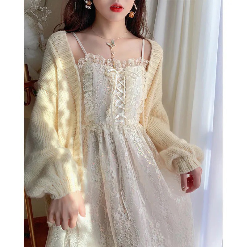 (Có Sẵn) Đầm hoa hai dây tiểu thư dáng dài phối ren ngực  (Kèm ảnh thật) | BigBuy360 - bigbuy360.vn