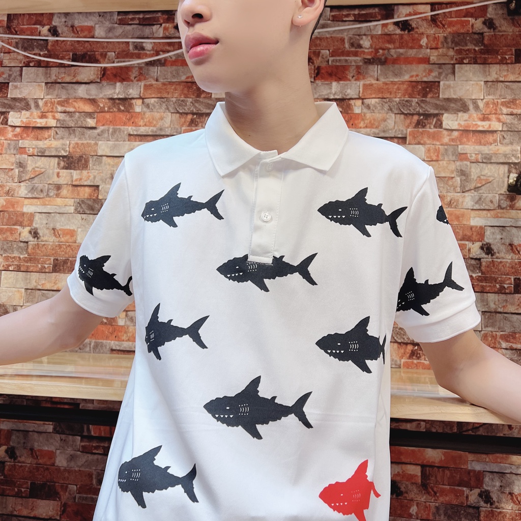 Áo Phông Polo Thom Browne Cá Mập Tay lỡ Phong Cách Thời Trang Unisex Trendding 2022