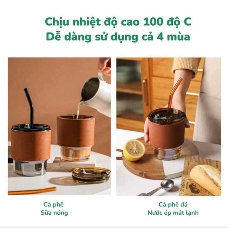 Cốc Hổ Phách Thủy Tinh Kèm Ống Hút 450ML
