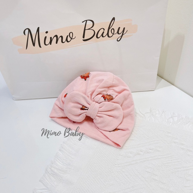 Mũ nón turban màu hồng hình gấu dâu dễ thương cho bé gái MTB87 Mimo Baby