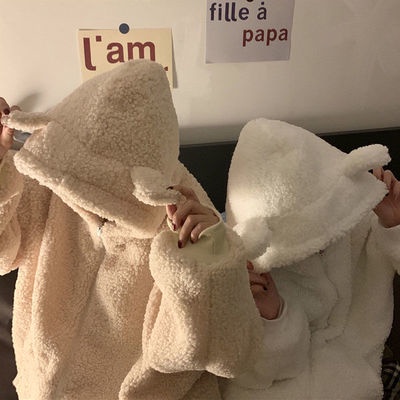 Áo khoác hoodie nỉ bông xù mũ lông tai gấu chuột nữ đáng yêu