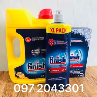 Combo bột rửa bát finish 2,5kg + muối finish 1,5kg + nước bóng finish 750ml/1.150ml