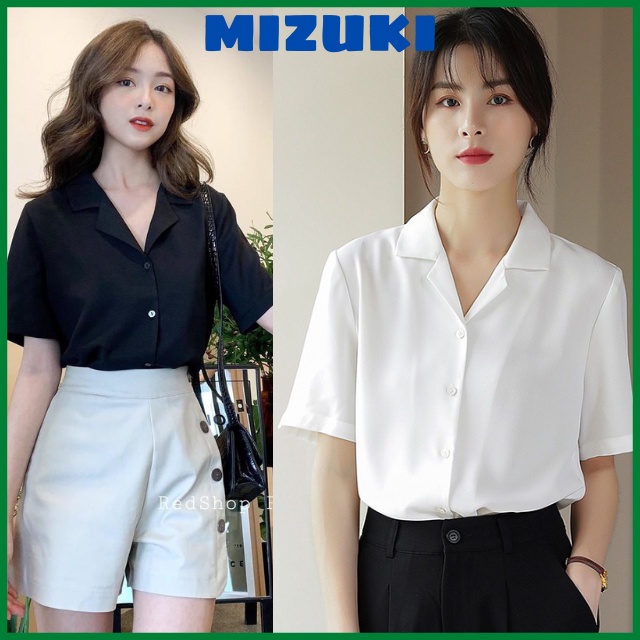 Áo sơ mi nữ form rộng cổ vest tay ngắn nhiều màu sắc, vải Lụa mềm mịn mát, Không nhăn 40-90kg VRN02
