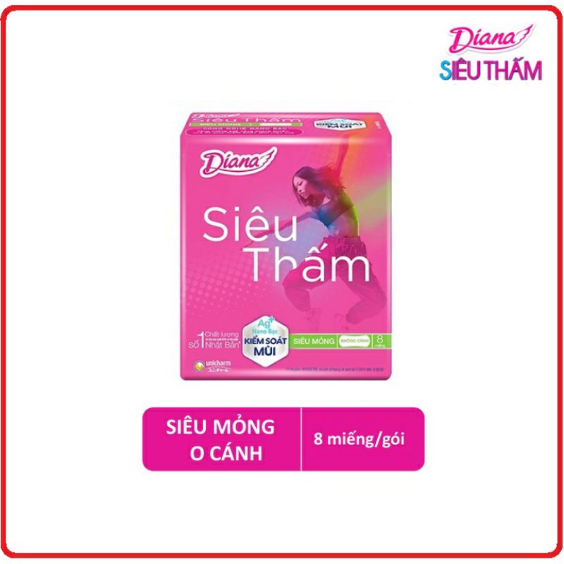 Băng Vệ Sinh DIANA  Siêu Thấm, SenSi Cool Fresh siêu mỏng cánh 8M/gói