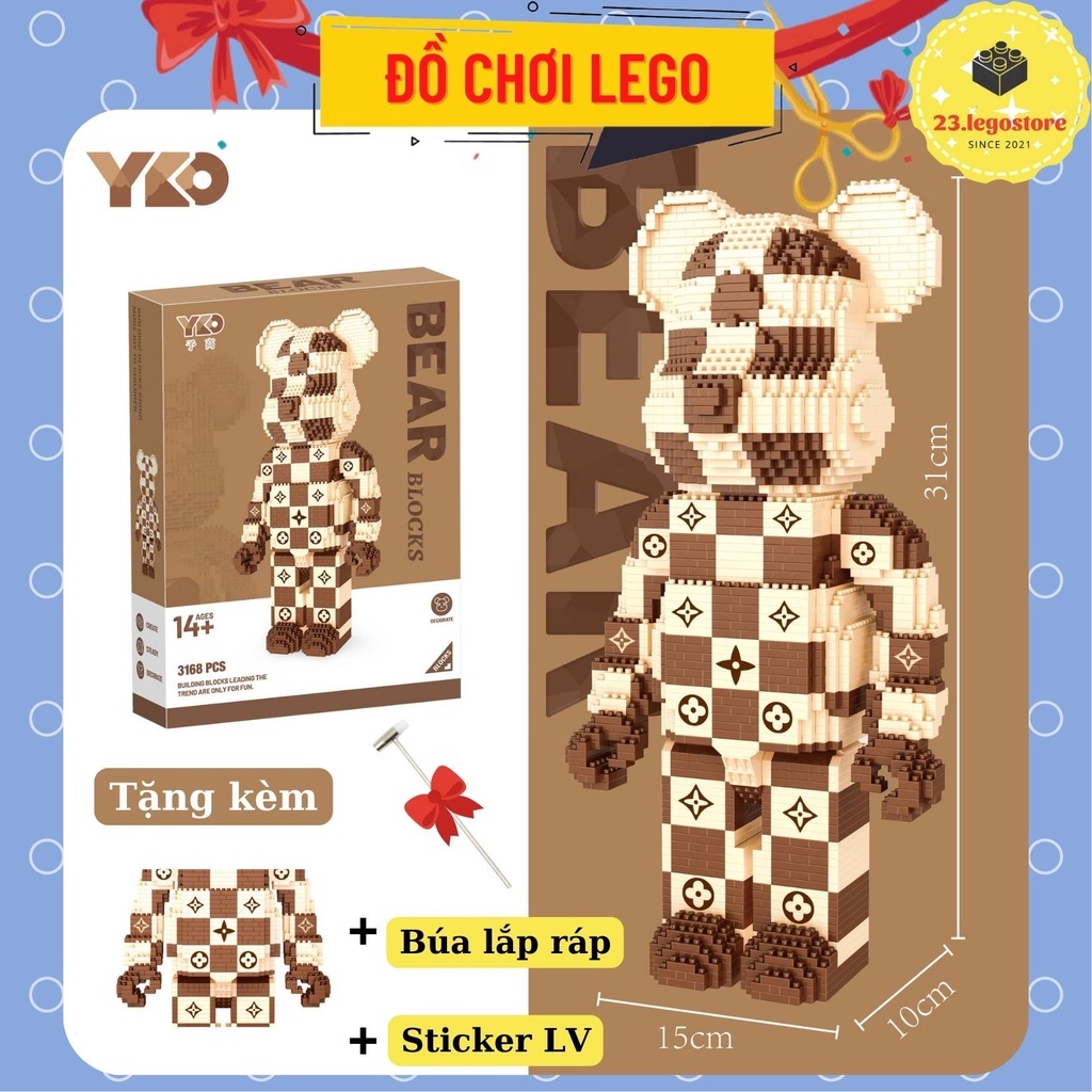 Bộ đồ chơi lắp ghép gấu BearBrick vs LV cao 31cm (