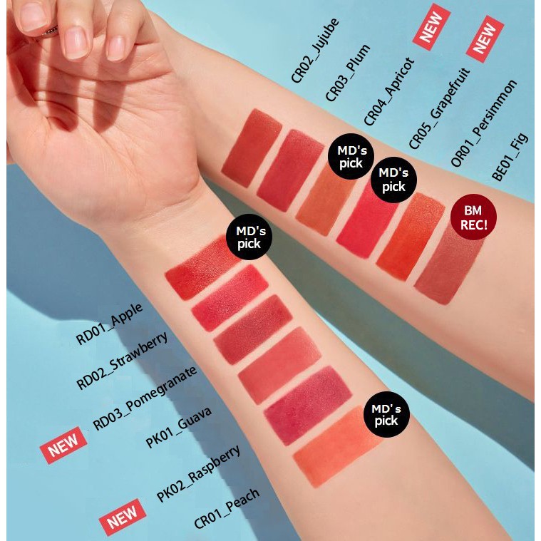 APIEU - Son kem lì mềm xốp Juicy Pang Mousse Tint CR02 CR03 đỏ gạch a'pieu