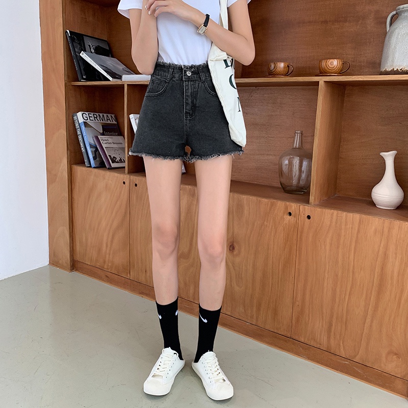 Quần Short Denim Lưng Cao Ống Rộng Thời Trang Hàn Quốc Cho Nữ