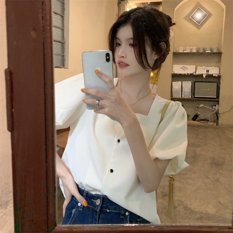 SUXI Áo Kiểu Cổ Vuông Tay Phồng Ngắn Thời Trang Mùa Hè Xinh Xắn Cho Nữ