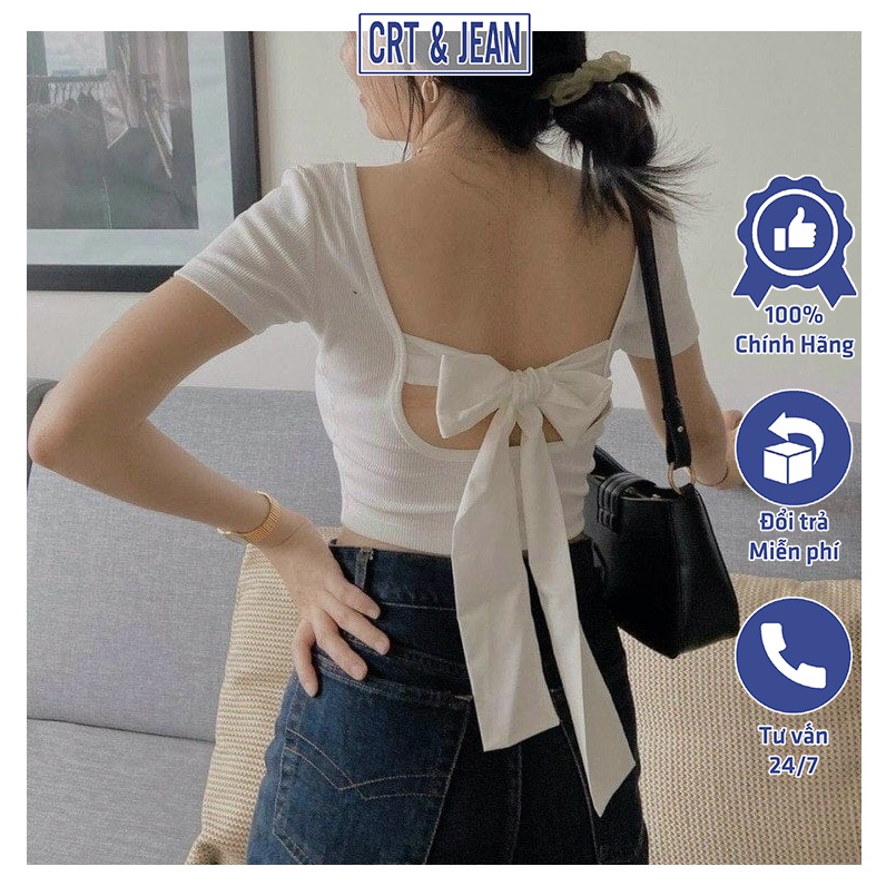 Áo croptop nữ tay ngắn ôm body buộc nơ lưng có mút ngực