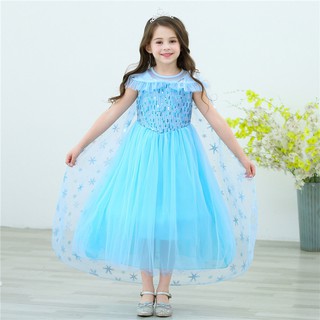 Váy nữ hoàng Elsa màu xanh kèm tà dài cho bé 3-8 tuổi