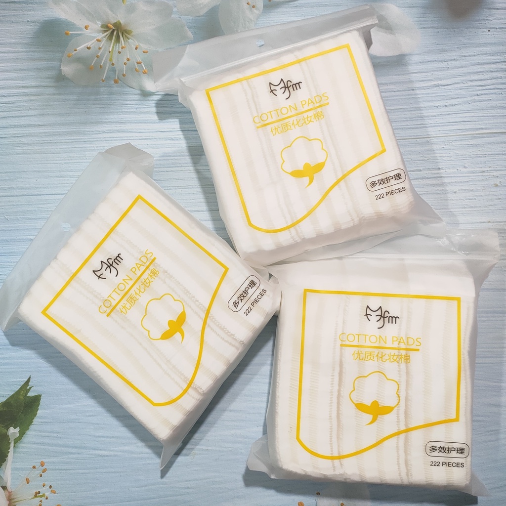 Bông tẩy trang 3 lớp 222 miếng sợi bông tự nhiên mềm mịn hút nước tốt siêu tiết kiệm an toàn cho da