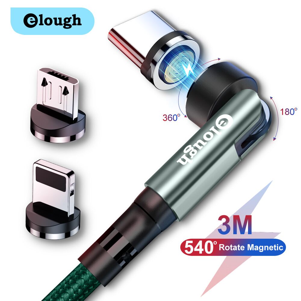 Cáp sạc đầu xoay bảy chân ELOUGH 540 kết nối nhanh đầu sạc từ tính dành cho ĐT di động Micro USB Type C