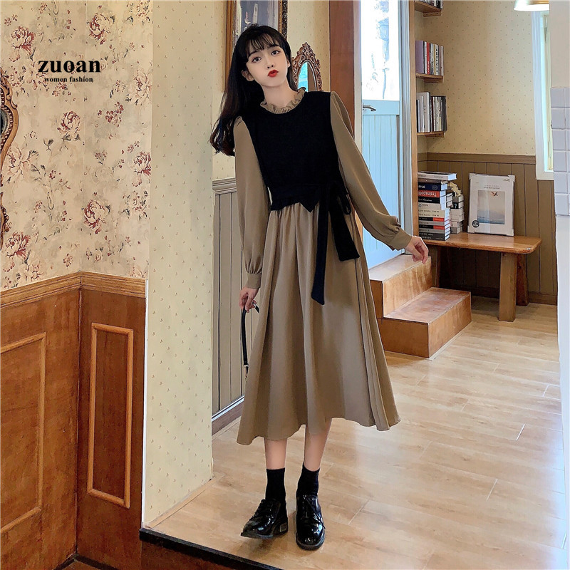 Đầm SUXI tay dài phong cách retro thời trang thanh lịch dành cho nữ