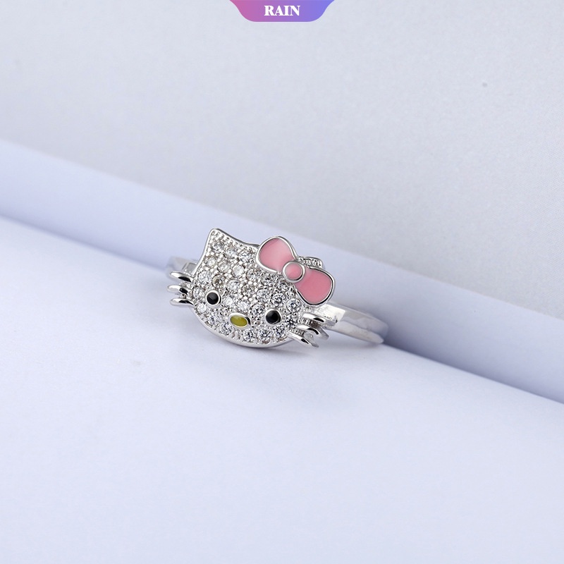 Nhẫn Hở Họa Tiết Mèo Hello Kitty Đính Đá Pha Lê Dễ Thương